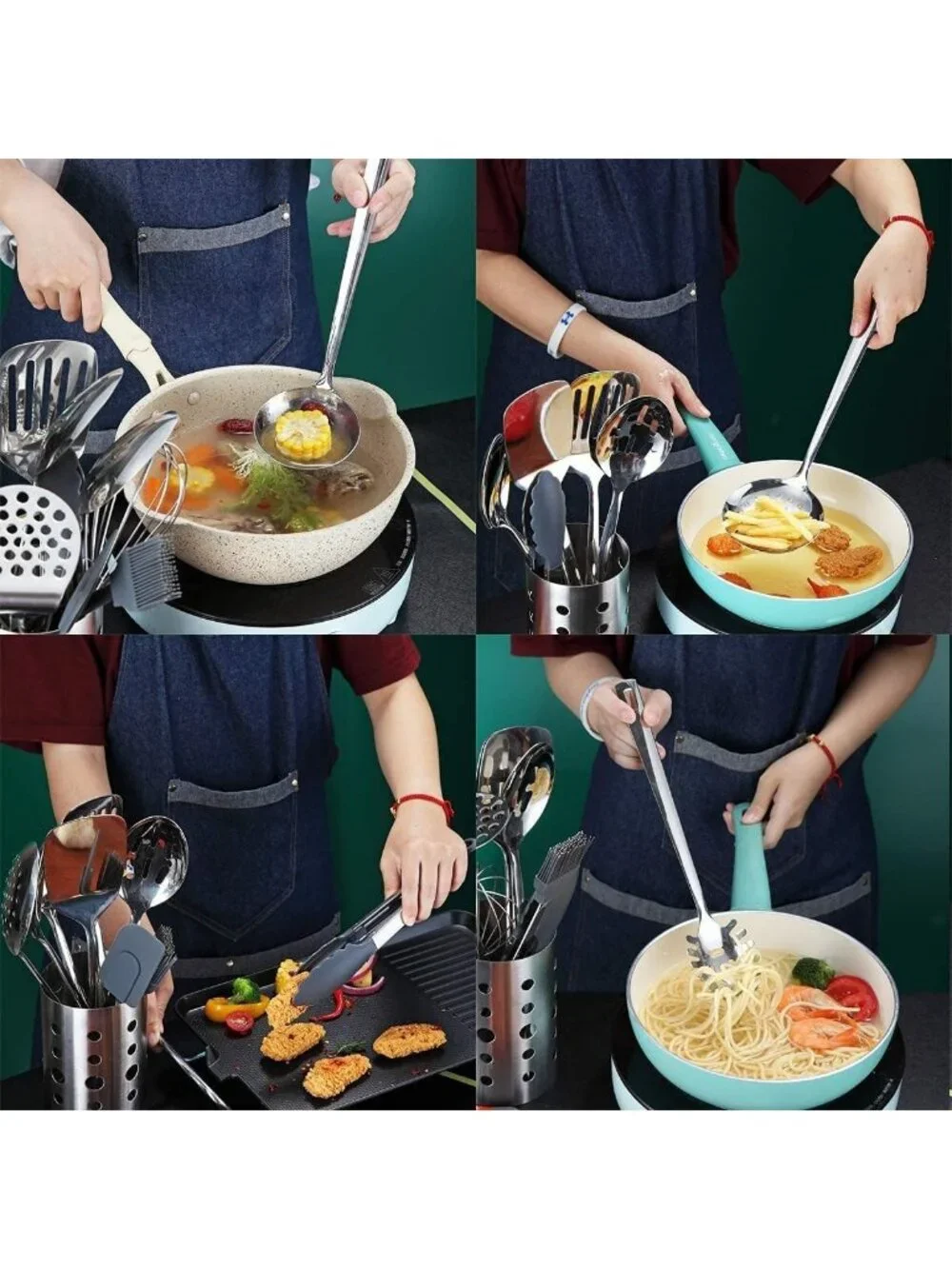 13-Piece Stainless Steel Kitchen Utensils Set, Non-Stick, Heat Resistant, Easy